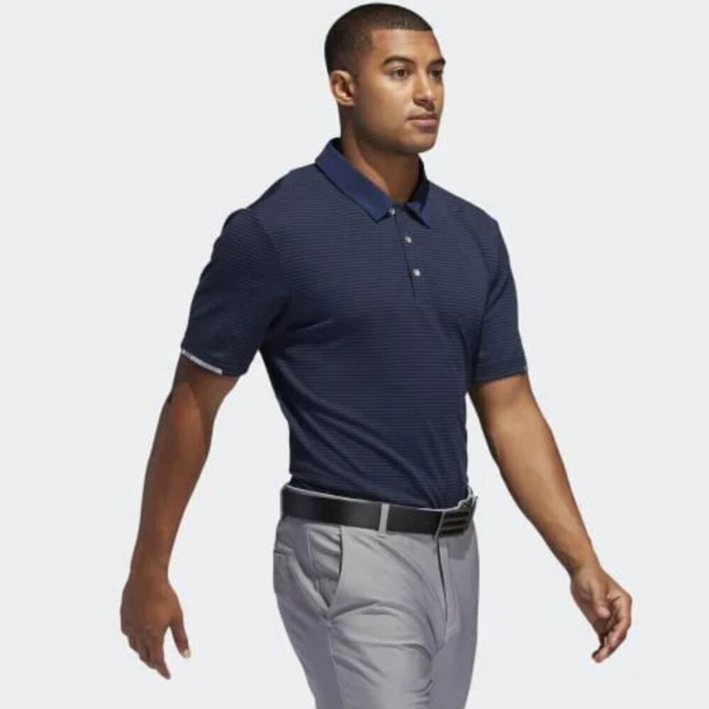 Adidas Old Natchez Country Club - Climachill Navy Tonal Stripe Golf Polo - Sz L​